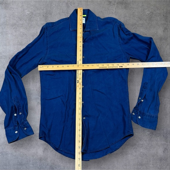 Boggi Milano Men’s Snap Button Blue Long Sleeve‎ Tencel Shirt Men’s Size Small - Picture 9 of 9